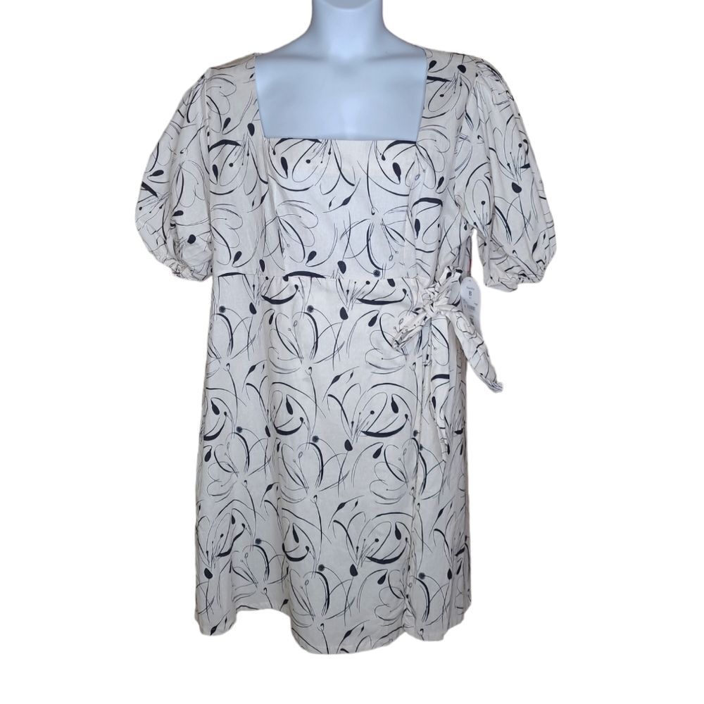 NEW Arula ivory‎ white puff sleeve square neck faux wrap dress 2X beautiful